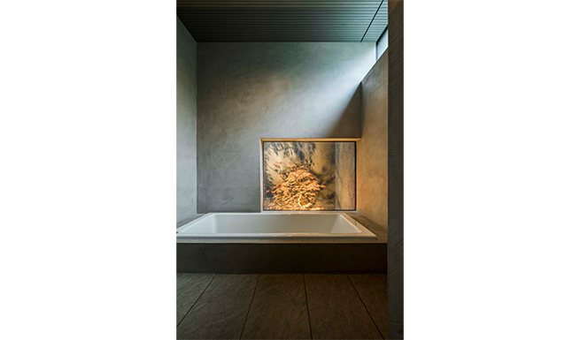 バスコートの景色を楽しむバスルーム。